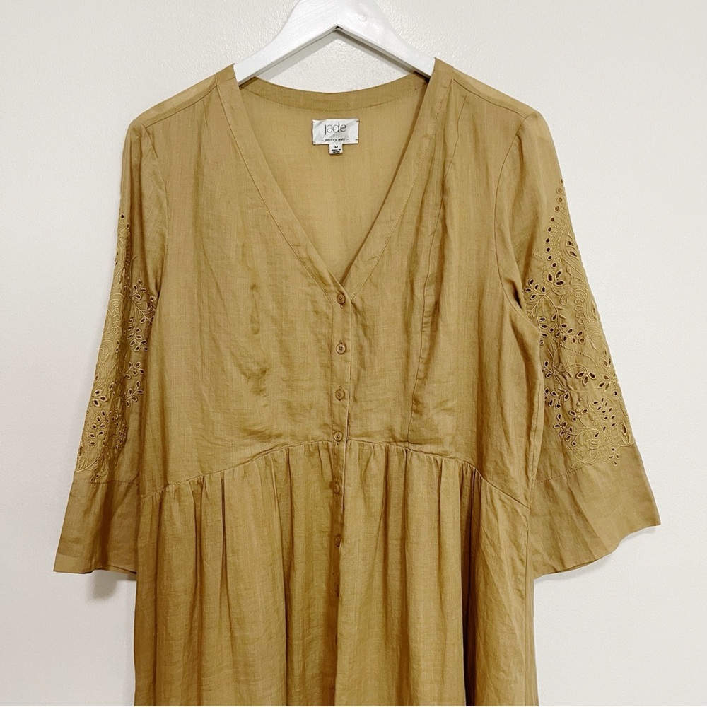BOGO! Johnny Was Jade Embroidered Eyelet Midi Dress Tan Size Medium - Picture 4 of 10